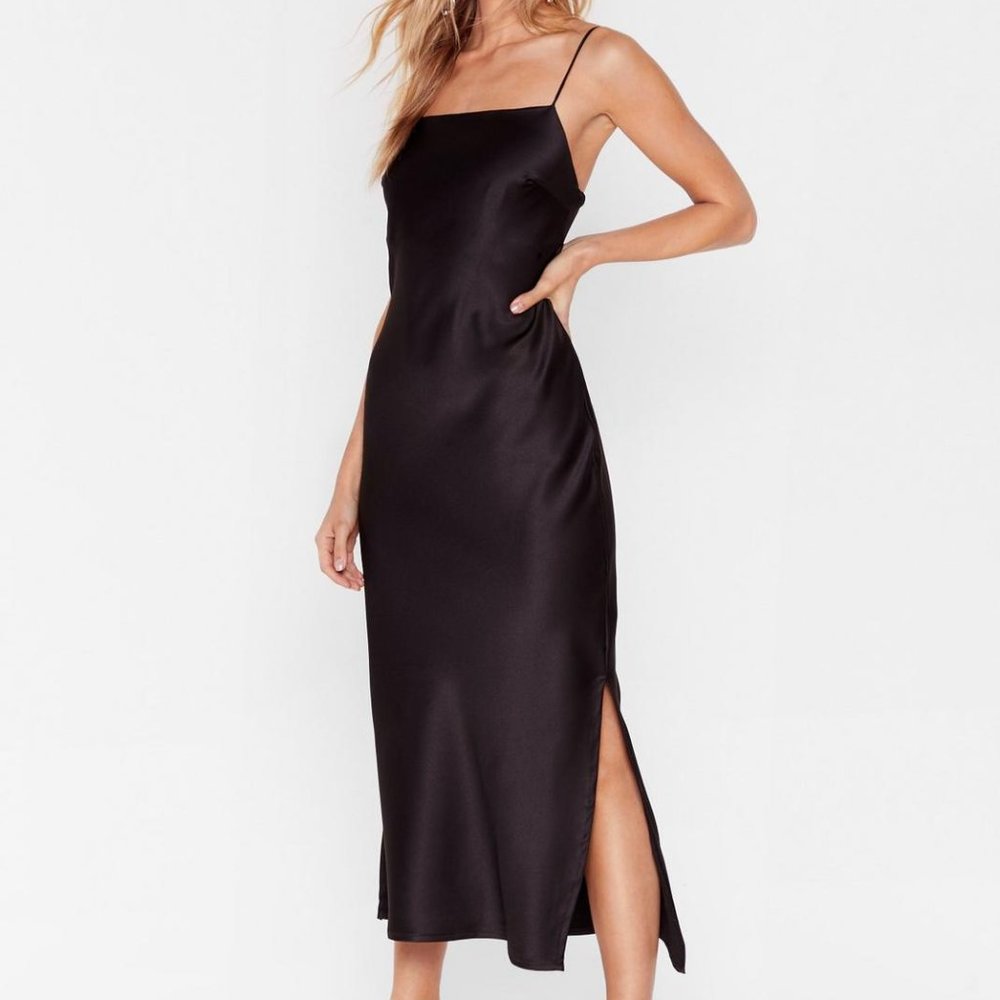 Satin Slit Midi Slip Dress Nasty Gal Black